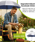 Man sitting on Garden Kneeler And Chair With Umbrella, 2-In-1 Foldable Garden Stool With Adjustable Bracket, Detachable Tool Bags