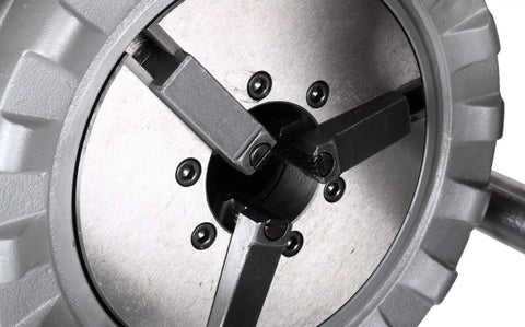 Close-up of the threading head on Heavy Duty Pipe Threading Power Drive And Stand Compatible With Ridgid 41855 42360.