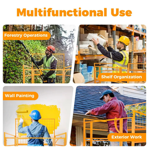 Heavy Duty Forklift Safety Cage With 1400 Lbs Capacity Rock Solid Steel Aerial Lift Basket in forestry, shelf organization, wall painting, exterior work.