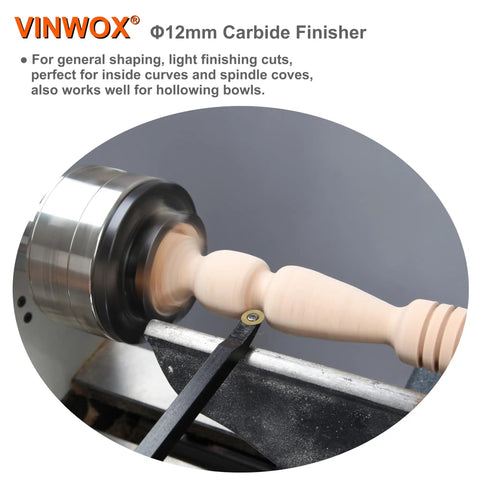 Wood being shaped on lathe with Pro Grade Carbide Wood Lathe Turning Tool Set 13.5 Inch Four Piece For Pen Turning