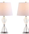 Clear Crystal LED Table Lamp Set Of 2 With Dope Glam Hourglass Design White Linen Shade Chrome Finish Energy Saving Bulbs Included