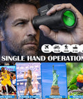 Man using Ultra Clear 80x100 Monocular Telescope Kit With 50mm Objective Lens Fully Coated Optics Smartphone Adapter And Tripod