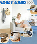 Built Different Matte Black Wall Mount Towel And Coat Hooks shown in use with clothes, hat, towel, umbrella, and bag.