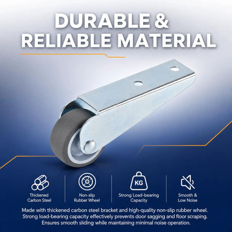 Top Shelf Two Pack Anti Sag Gate Wheels Featuring Thick Carbon Steel Brackets And Non Slip Rubber Casters For Rock Solid Door Support and Smooth Quiet Glide Action, showcasing durable rubber wheel and steel bracket.