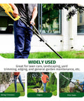 Man using Upgraded Ergonomic Weed Eater Handle With Non Slip Grip Adjustable Shoulder Harness And Bracket Clamp Universal Back Saver Trimmer Handle Extension For Easy Lawn Care And Yard Trimming