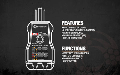 GFCI Receptacle Tester With Push Button For Fast And Accurate Wiring Checks, 7 Test Functions, Compact Durable Housing