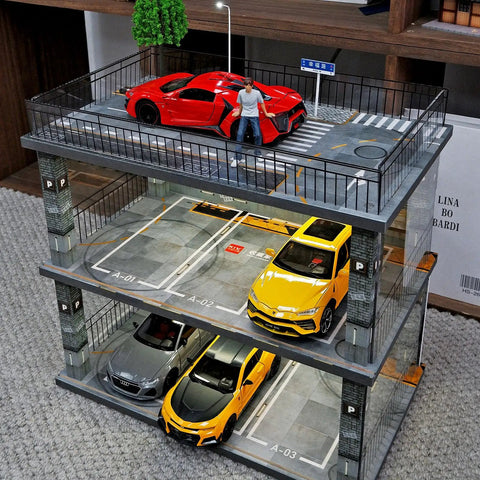 1 24 Scale Diecast Model Car Display Case Cabinet With USB Lights And Acrylic Cover, showcasing sport cars and collectibles.
