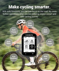 Wireless Bike Computer With 2.6 Inch LCD GPS Route Navigation displaying auto functions on screen with cyclist background