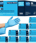 Inspire nitrile-vinyl blend disposable gloves, blue, large, latex-free, 1000-count, multipurpose for cooking and cleaning.