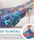 Cozy Printed Floral Cushion Covers For Couches And Sofas, Washable Stretch Sofa Covers With Elastic Bottom displayed on sofa