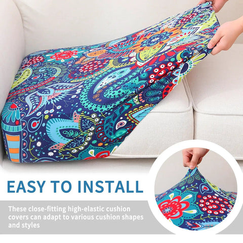 Cozy Printed Floral Cushion Covers For Couches And Sofas, Washable Stretch Sofa Covers With Elastic Bottom displayed on sofa