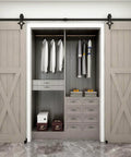 11 Ft Sliding Barn Door Hardware Track Kit With Floor Guide Heavy Duty Built To Last Construction Smooth And Quiet Operation Fits Double Doors Up To 33 Inches Wide Frosted Black Steel Rail System installed on closet doors