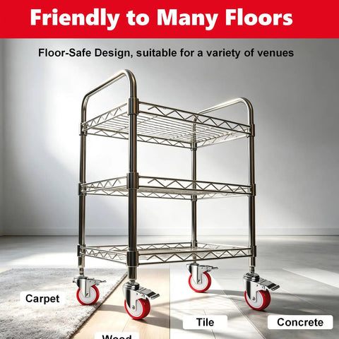 4 Inch Heavy Duty Stainless Steel Caster Wheels With Polyurethane Tread And Swivel Brake Half Inch 13 Thread By One Point Five Inch Stem built on a workshop cart on various floor types.