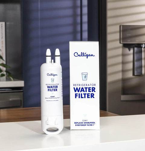 Fridge Water Filter Replacement For Whirlpool EDR1RXD1 CUW1 Made In USA Compatible With JennAir KitchenAid on kitchen counter