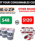 Comparison of Magnetic Dust Barrier Entry Strip Kit refills vs other brands disposable zippers, showing cost savings.