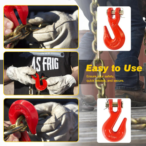 Four Pack One Quarter Inch Clevis Grab Hooks G70 Heavy Duty Forged Steel Red for Trailer Flatbed Tow Farm
