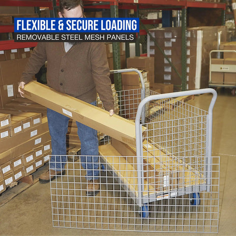 Steel Frame Platform Cart With Removable Mesh Panels And Plywood Deck Built As A True Shop Beast For Rolling Totes Boxes And Bins Features Five Inch Nonmarking Wheels That Handle Two Thousand Pounds Of Gear With No Sweat