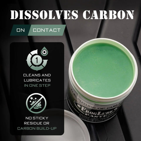 Heavy Duty Gun Lubricant Paste For Firearms With Metal Bonding Tech Non Toxic 4oz Rugged Gun Grease That Fights Wear Rust And Corrosion Bonds To Metal On Heat Navy SEAL Developed, open container showing green paste