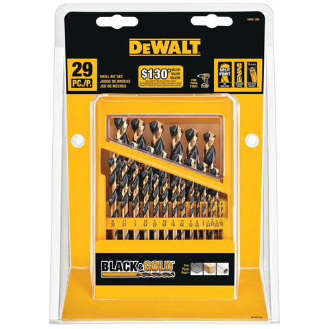 29 Piece Drill Bit Set High Speed Steel With 135 Degree Split Point Black Oxide Coating Optimized Helix Tapered Web For Durable Wood Metal Plastic 3 Flats Shank Size Markings Heavy Duty Kit