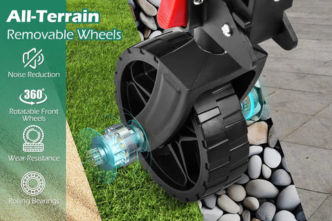 Grab And Go Foldable Camp Wagon With Wheels Heavy Duty Cart Holds 220 Lb And 100L Capacity close-up of all-terrain wheels
