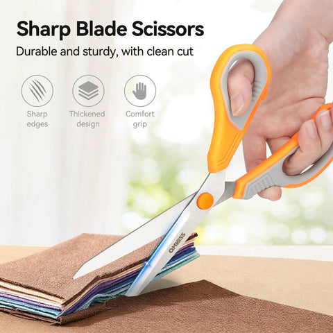 All Purpose Heavy Duty Scissors Eight Point Five Inch 3 Pack Workhorse For Office School And Home Shears cutting fabric in hand