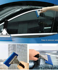 Installed view of EHDIS vinyl wrap tool window tint kit showing blue scraper and squeegee for car window tinting.
