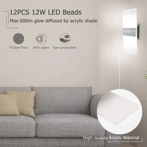 No-Fuss Set of Two Modern Wall Sconces with Stepless Dimming and Three Color Temperature Adjustable LED in living room display.