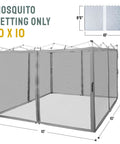 Mosquito Net For 10x10 Gazebo Pop Up Canopy With Zipper Mesh Sidewalls, grey mesh netting shown on frame, side view.