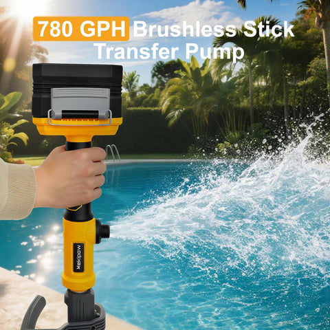 Brushless Cordless Stick Water Transfer Pump Go-To For 20V Max Battery Power 780 GPH Submersible Utility Pump next to pool