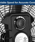 Close-up of 24 Inch Ultra Quiet Variable Speed High Velocity Drum Fan with control dial and label details