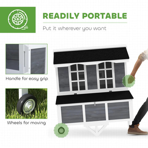 Mobile 43 Inch Chicken Coop With Wheels For Easy Relocation, Backyard Tractor Style with Handles and Wheels for Transport