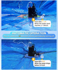 1 HP Submersible Pool Cover Pump With 5000 GPH Flow Rate Check Valve Three Adapters 29.5 Foot Cord For Above Ground Automatic On Off System Sump Flood Basement And Pond Water Removal in operation on pool cover