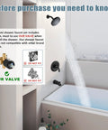 Matte Black Shower Tub Faucet Set With Pressure Balance Valve, Wall Mount Trim Kit in bathroom, showing water flow