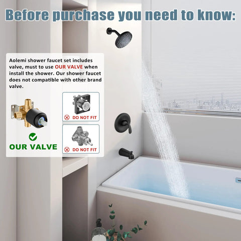 Matte Black Shower Tub Faucet Set With Pressure Balance Valve, Wall Mount Trim Kit in bathroom, showing water flow