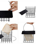 Outdoor Suet Feeder Hanging Cage Weatherproof Metal Suet Holder Squirrel Proof Bird Feeder opening and loading bread