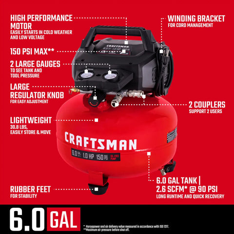 Craftsman 6 Gallon Pancake Air Compressor And 3 Piece Nail Gun Combo Kit With Oil Free Pump 25 Foot Hose Finish Brad Pin Nailer For Home Shop Projects Portable Lightweight Design