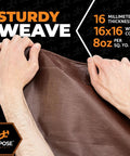 Hands holding 12x16 Tough As Nails Brown Poly Tarp Cover 16 Mil Thick Waterproof UV Resistant Tarpaulin showing sturdy weave and thickness