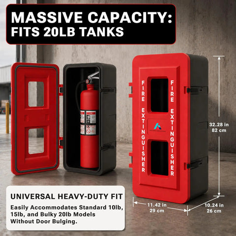 No Hassle Heavy Duty Weatherproof Fire Extinguisher Cabinet Fits 10 15 20 Lb Rock Solid Rust Proof Pvc Outdoor Storage Hangs Easy With Hardware And Bold Safety Decal Ready When You Need It