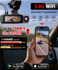 Triple Channel Dash Cam For Cars With 4K Front, smartphone display showing captured footage, 5.8G WiFi feature.