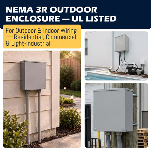 Heavy Duty Tough As Nails Outdoor Electrical Junction Box 10 X 10 X 6 Inch Nema 3r Carbon Steel Weatherproof Wall Mount in outdoor settings.