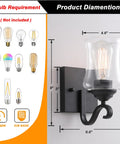 Winsmart Black Wall Sconces Set of Two Hard Wired with Clear Glass Shade, dimensions 9x4.6x6.6 inches, suitable for bathroom lighting.