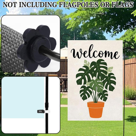 All Season Garden Flag Stoppers And Clips Kit showing windproof rubber stopper and secure plastic clip for outdoor flags