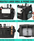 Large Grill And Picnic Caddy With Paper Towel Holder And Condiment Pockets Foldable Bbq Organizer featuring various compartments