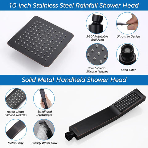 All Metal 10-Inch Rainfall Shower Head With Handheld Spray Combo, showing showerhead and features