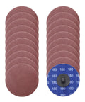 Heavy Duty Aluminum Oxide Sanding Discs For Die Grinders 3 Inch 180 Grit 20 Pack displayed in a fan arrangement to show backing pads.