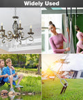 M6 Quick Links Chain Connectors 50 Pack shown in various uses including chandelier hanging, yoga hammock, fishing, and camping setup.