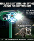 Ultrasonic Deer Repellent For Plants 4 Pack With Solar Power And Motion Sensor Strobe Light Outdoor Animal Deterrent Keeps Deer Rabbits Cats Raccoons And Squirrels Out Of Your Yard And Garden showing a solar stake unit at night