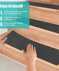 Installation of Non Slip Stair Treads For Wood Steps 8 By 30 Inches 15 Pack Self Adhesive Indoor Carpet Protectors Grey