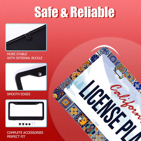 Mexican Tiles Mandala Boho License Plate Frame For Cars Stainless Steel Universal personalize your ride, close-up edge details.