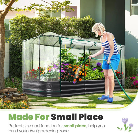Raised Garden Bed With Cover Easy Care Galvanized Oval Planter Box For Outdoor Gardening Vegetables And Flowers 94.5x47.2x11.8 Inches Clear PVC Dome Extends Growing Season All Season